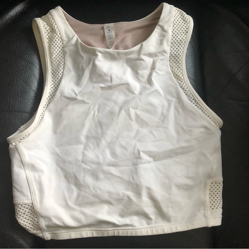 Lululemon High Neck Keep Score Bra Size 6 EUC! Worn 1x Mixed fabric White Bone
